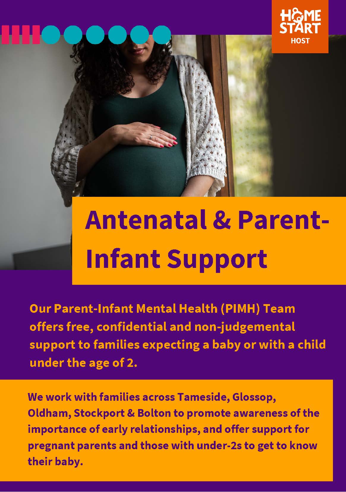 Image of the front of a leaflet about Parent Infant Mental Health services in Bolton.
