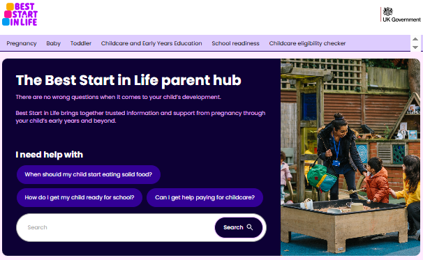 Screenshot of the website landing page for Best Start in Life