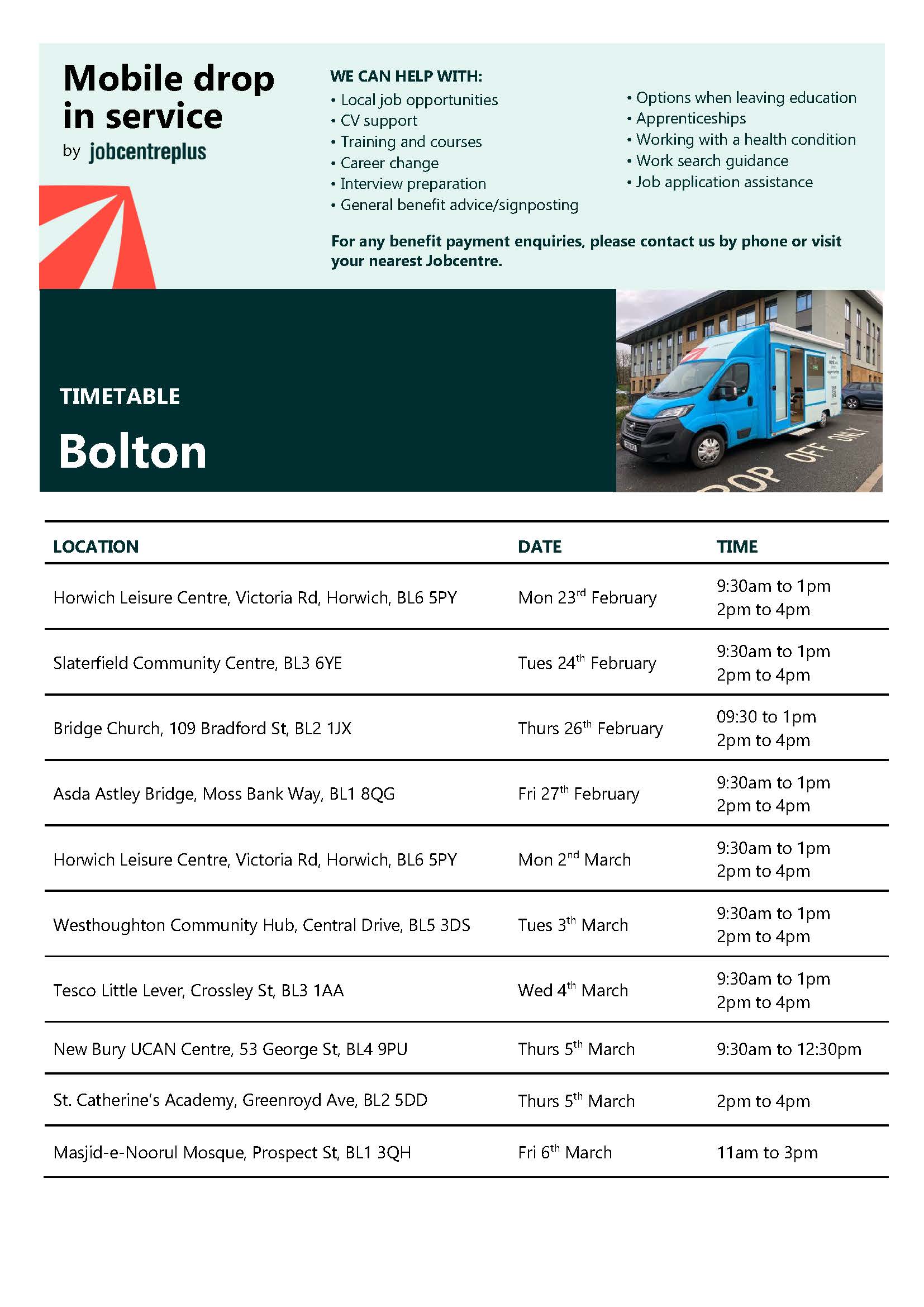 Flyer for the JCP Drop-in service