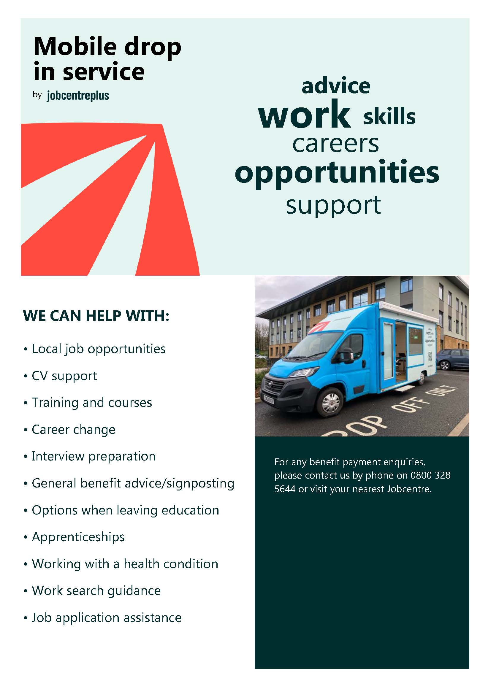 Flyer for the JCP Mobile Drop-in Service.