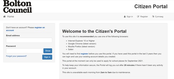 Citizens Portal Log in