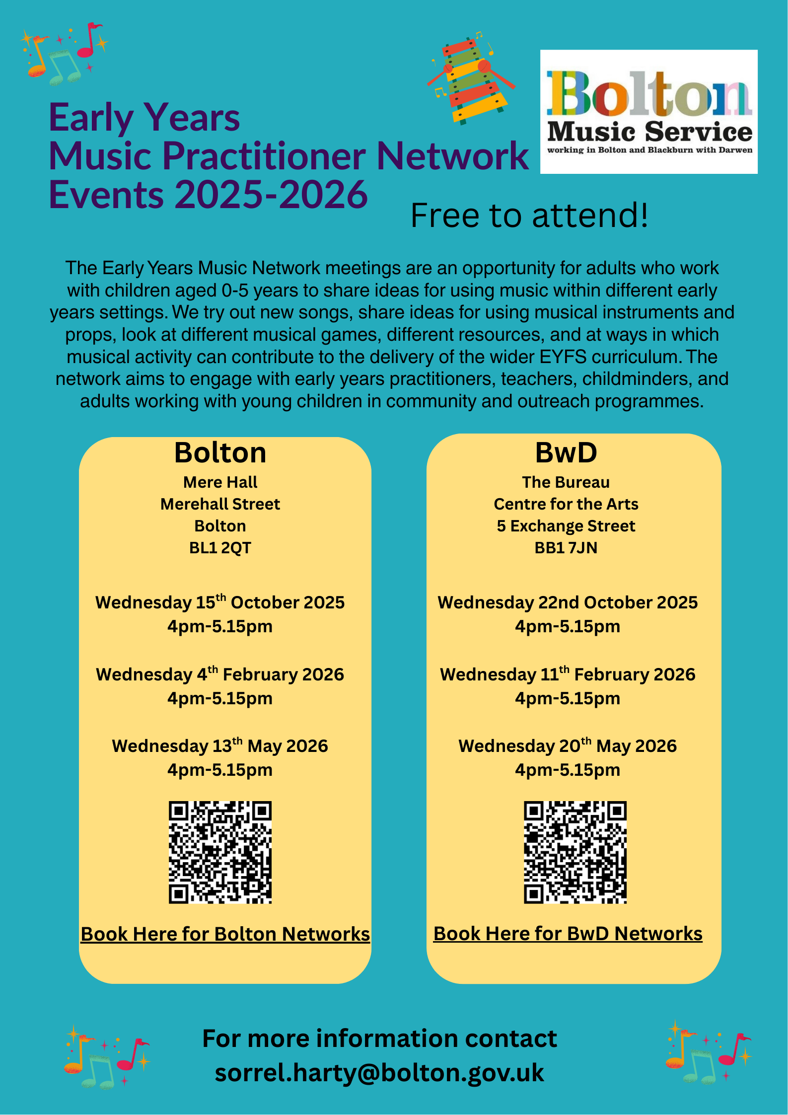 Flyer for the Bolton Music Network Sessions for Practitioners.