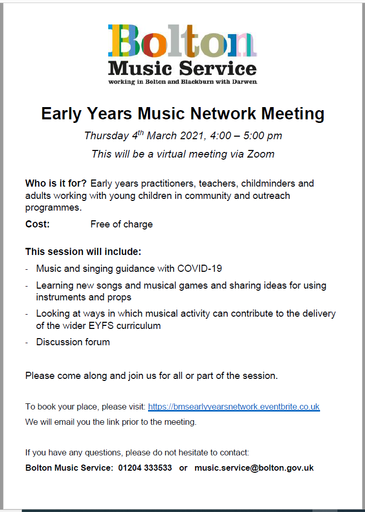 Bolton Music Service Early Years Music Network Meeting