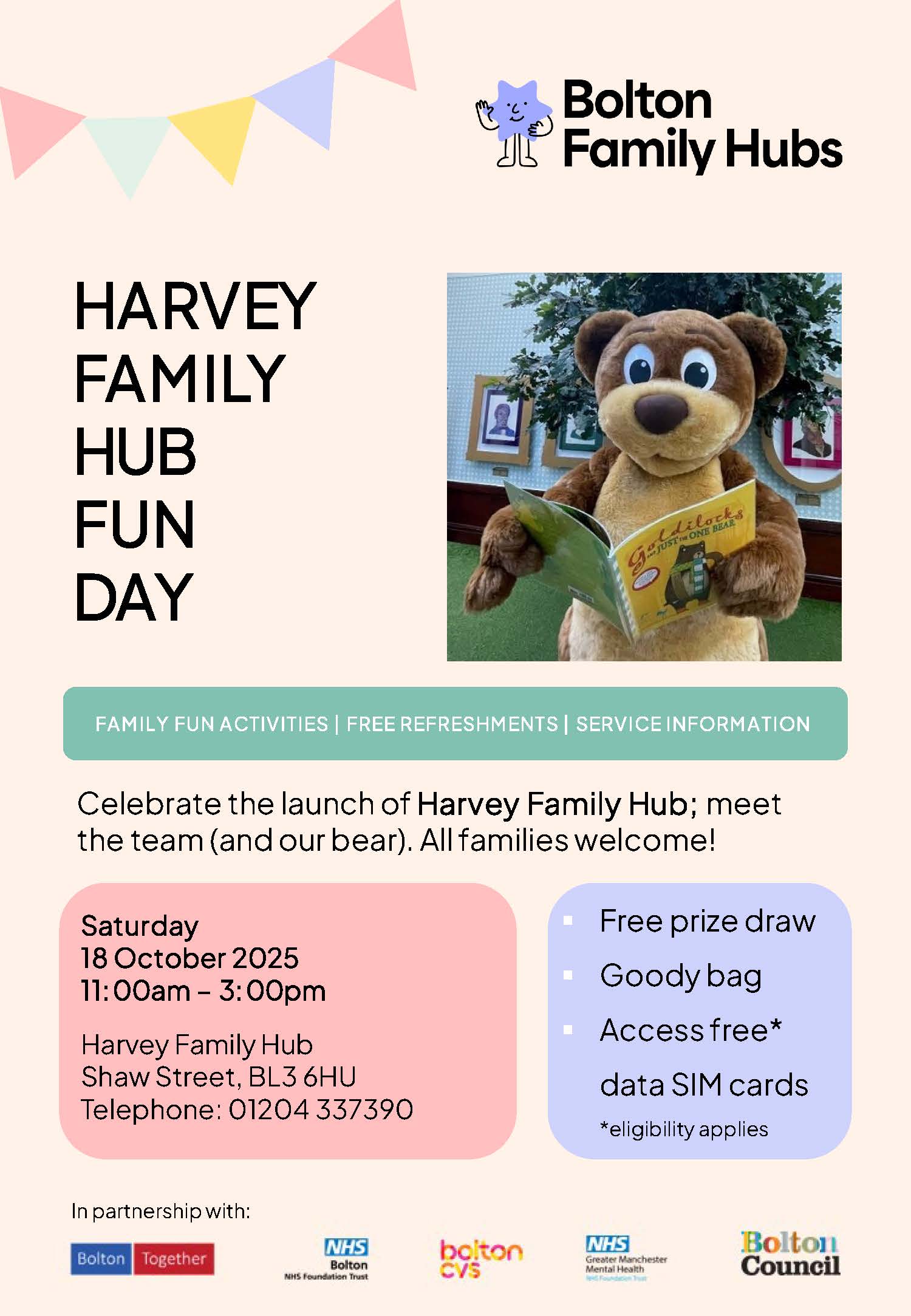 Image of a flyer - Harvey Family Hub Fun Day 18 Oct 2025