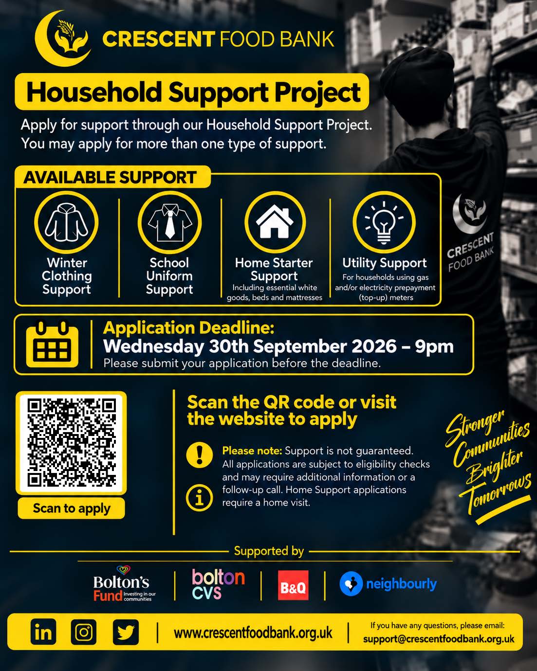 Poster with information about financial support for people experiencing financial hardship.