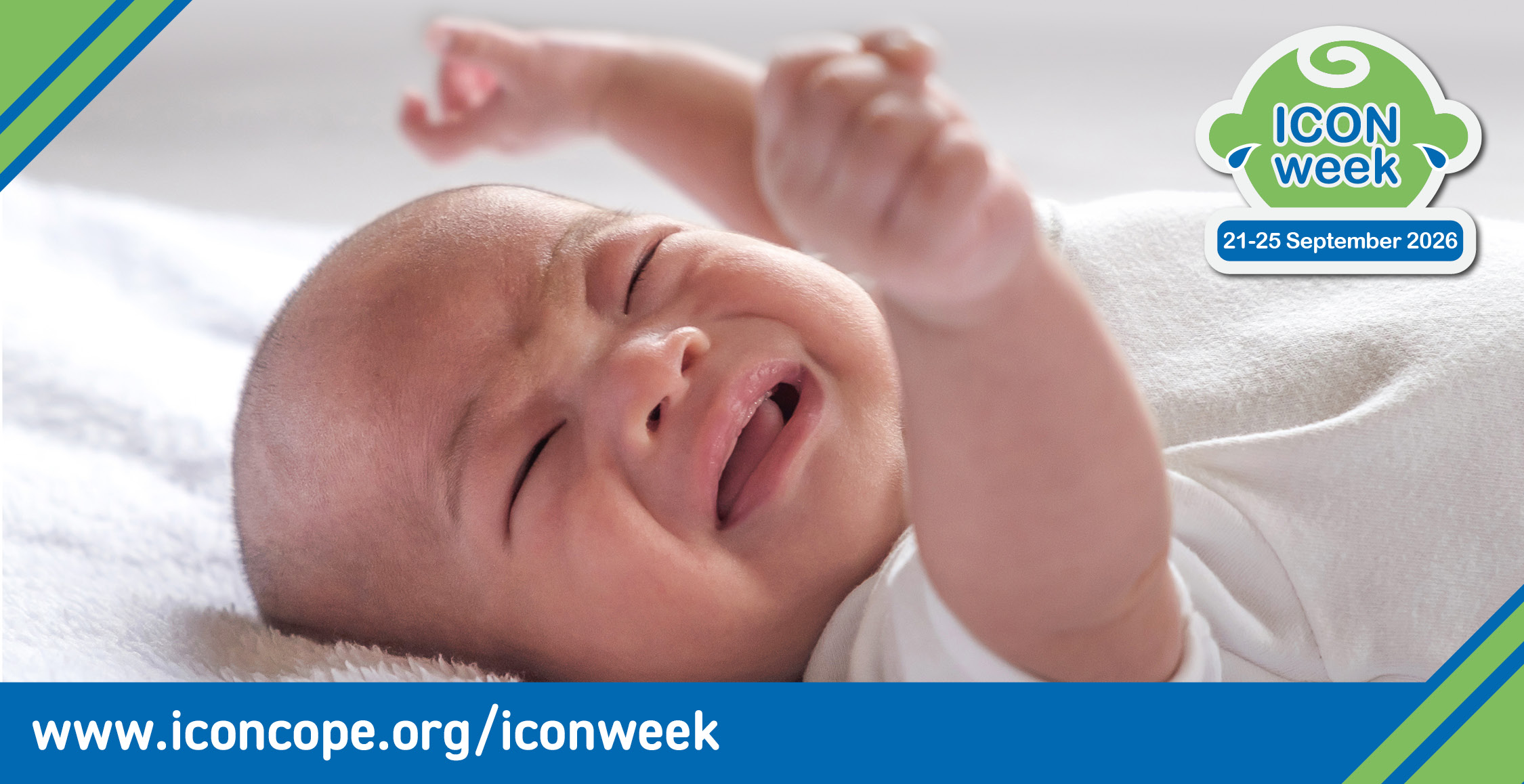 Baby crying and the ICON week logo