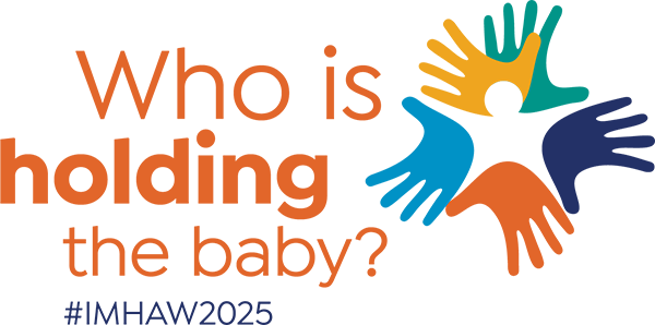 Who is holding the baby? A colourful logo with orange text and multicoloured hands.