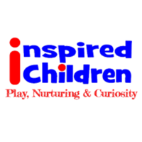 Inspired Children Logo white background with red and blur writing.