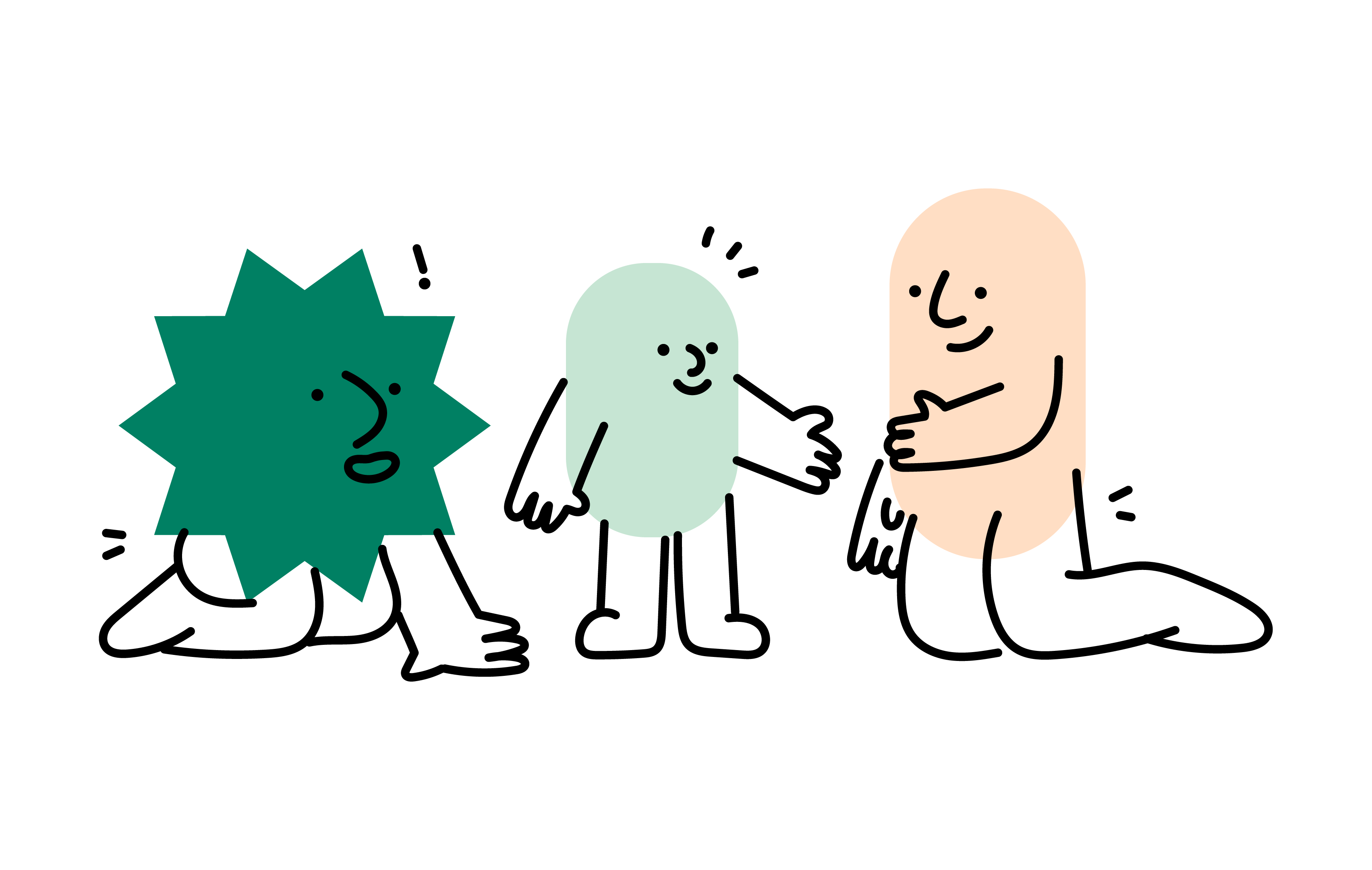 colourful characters in the shapes of a star and thumb prints that are looking at each other.