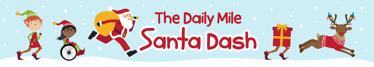 Cartoon Christmas Characters and with the text The Daily Mile Santa Dash