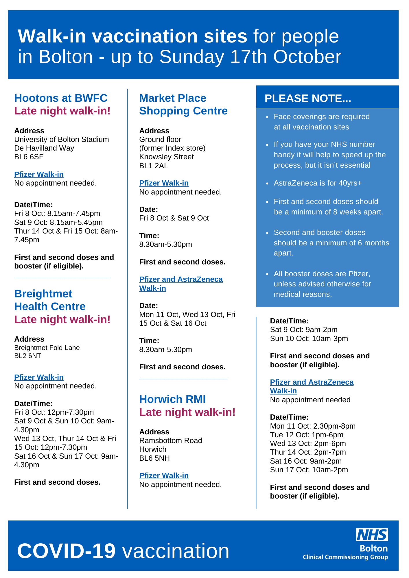 Vaccination Sites 17th Oct